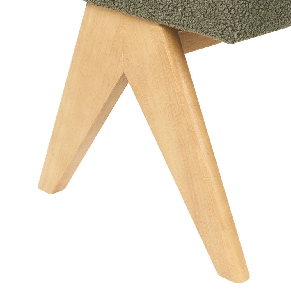 Panca Boucle Verde e marrone chiaro con gambe in legno imbottite Panca per corridoio e panca da letto