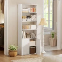 Libreria Moderna 4 Ripiani con Armadietto a 2 Ante in Legno, 59x29x180cm Bianca