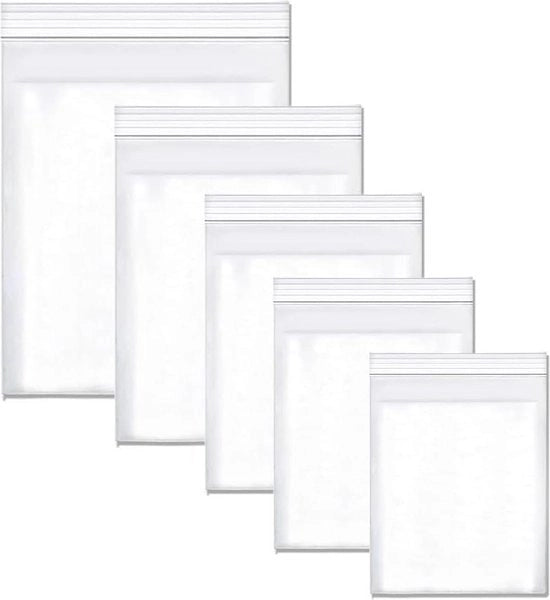 Set di 500 sacchetti trasparenti in plastica riutilizzabili - 5 misure di sacchetti con cerniera - Sacchetti impermeabili per archiviazione e trasporto