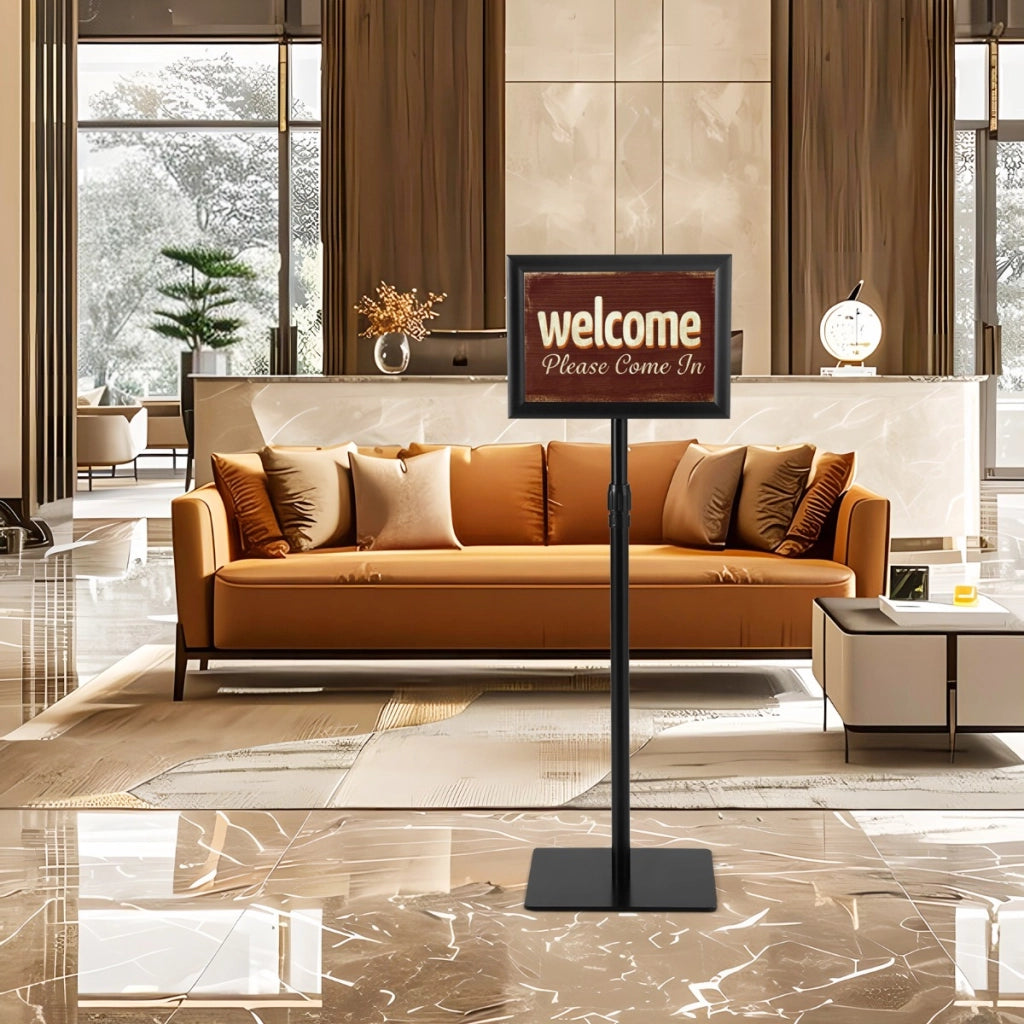 A4 supporti da piedistallo autoportante poster stand in metallo girevole, Supporti da piedistallo regolabile 73-123cm Nero-Espositore pubblicitario