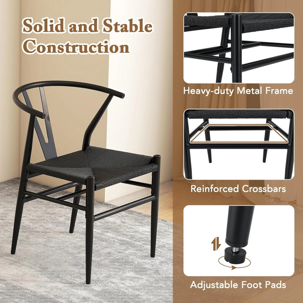 Set di 2 sedie da pranzo impilabili, da cucina, da soggiorno, con schienale e ampia seduta in rattan, portata 150 kg, con gambe in metallo, set di sedie 54 x 59 x 73 cm