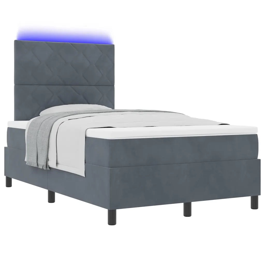 Letto a Sorgente LED Grigio scuro 120 x 190 cm Velluto 3343365