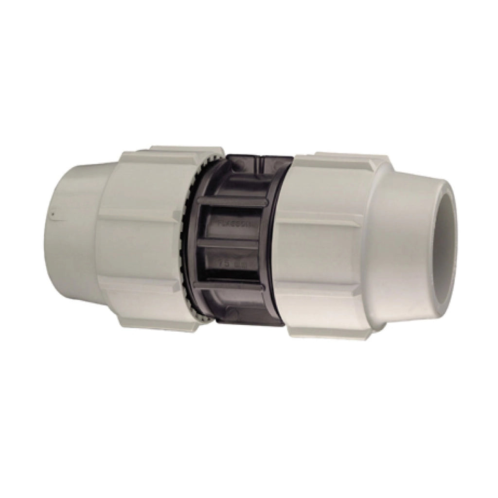 RACCORDO DIRITTO INTERMEDIO A COMPRESSIONE FEMMINA FEMMINA IN POLIPROPILENE SERIE 7010 BIANCO E NERO - Ø40XØ40 PN16  - PSN