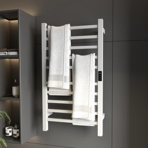 Scaldasalviette Elettrico Smart 45x11x80 cm a 10 Barre con Timer e Display LCD in Acciaio Inox Bianco