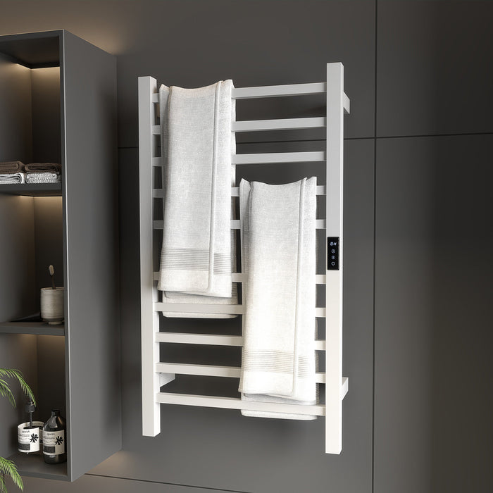 Scaldasalviette Elettrico Smart 45x11x80 cm a 10 Barre con Timer e Display LCD in Acciaio Inox Bianco