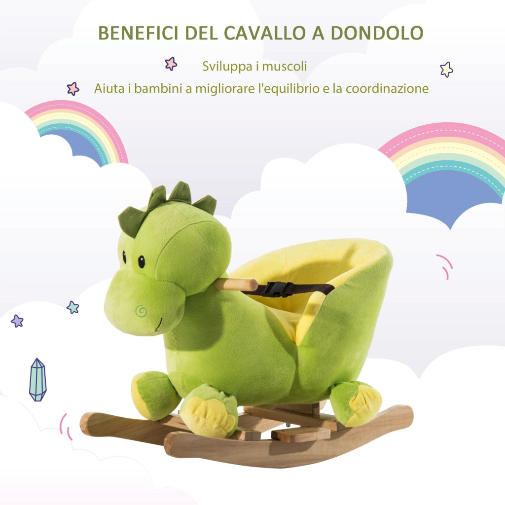 EasyComfort Cavallo a Dondolo per Bambini in Legno Dinosauro, Cavalluccio per Bambini, 60x33x45cm, Verde