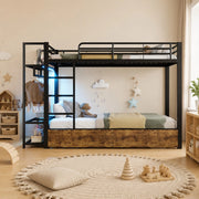 DESMIU Letto a castello 90 × 200 cm con 2 cassetti, ripiani, barra appendiabiti e LED, senza materasso