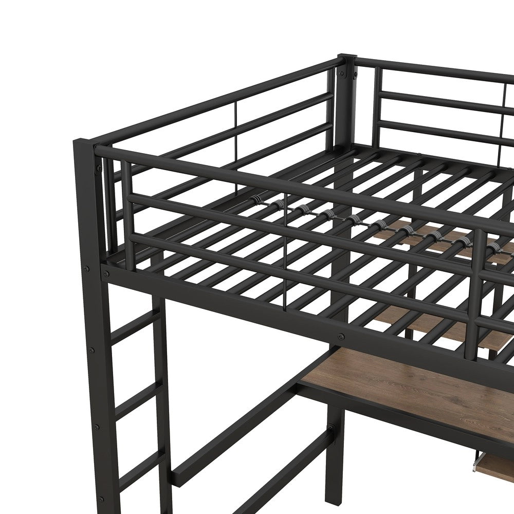 Letto a Soppalco con Scrivania e Libreria per Bambini ¨C Xylo ¨C 140x200 cm, Nero, Metallo