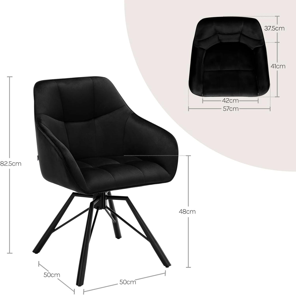 Set di 2 Sedie per Sala Pranzo Girevoli a 360°, Sedie da Cucina Imbottite con Gambe in Metallo, Poltroncine in Velluto, Camera da Letto, Soggiorno, Nero, BH365sz-2