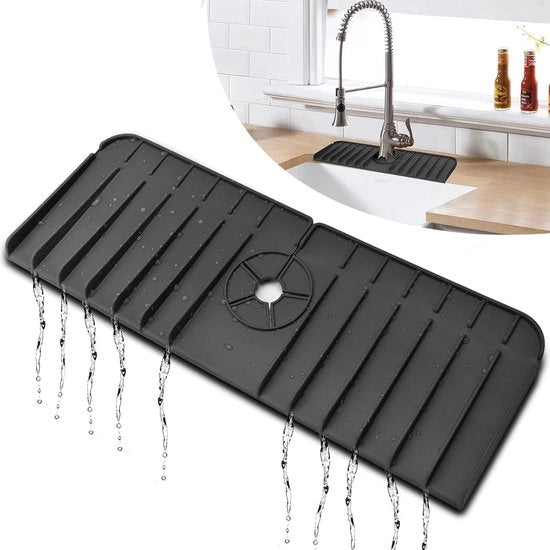 Bacchetta in silicone per rubinetto - protezione da gocce - cucina bagno - tappetino per l'area intorno al lavandino - asciugamano per piatto - supporto per spugna - nero