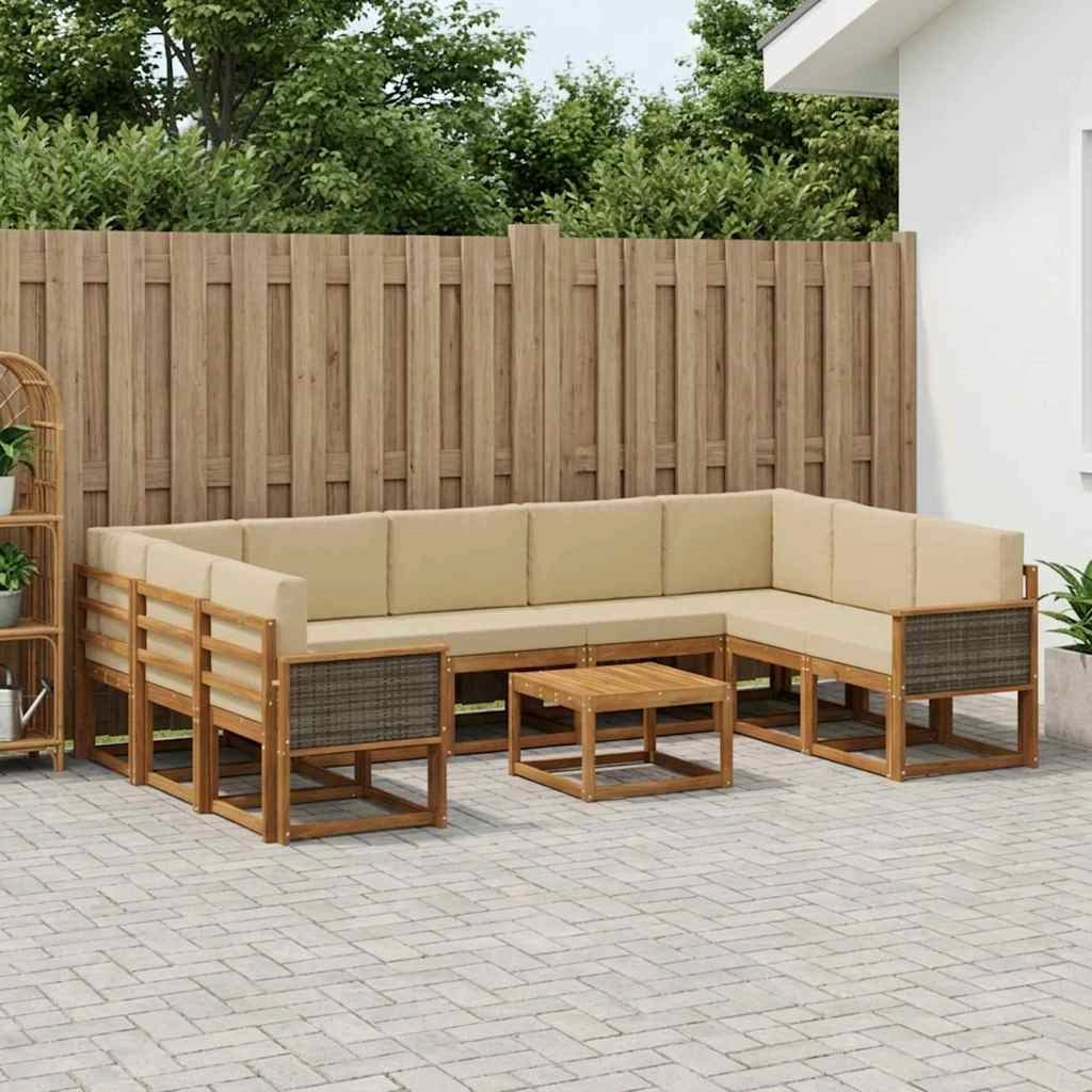 Set di divani da esterno 10 pz Naturale e Beige 3385549