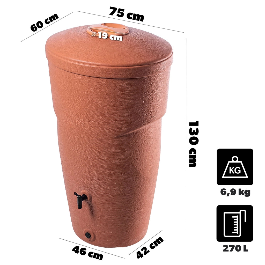 Serbatoio per acqua piovana KADAX da 270 litri, contenitore per acqua, kit di collegamento, rubinetto