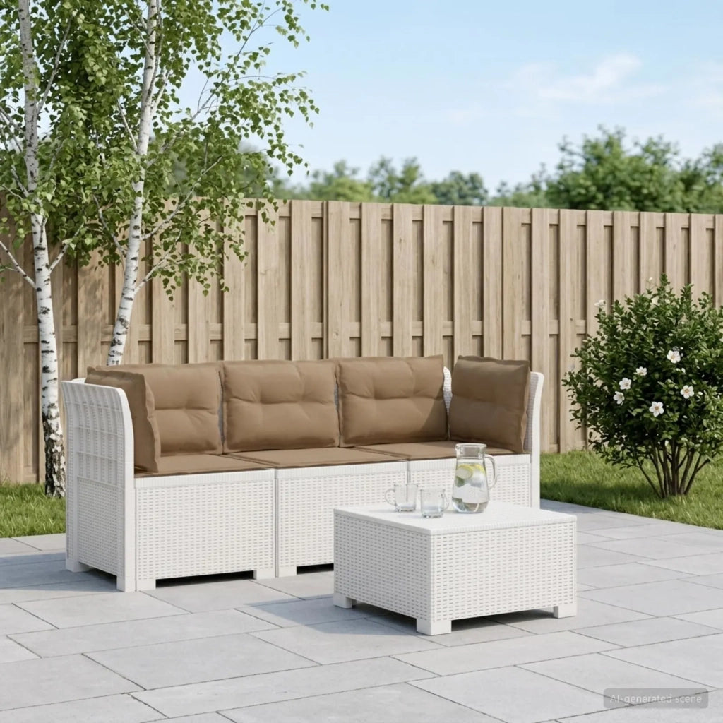 Divano da esterno-Divano da Giardino 3 posti con cuscini in look rattan PP Bianco 778560