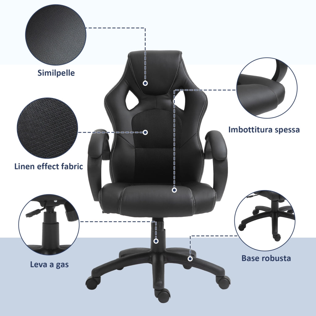 Sedia da Gaming Regolabile e Reclinabile ¨C Zephmum ¨C Nera 71x61x108-118 cm