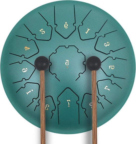 Tromba a mano a 13 note C 30 cm - Kit di percussioni per bambini e adulti - Tromba a mano in acciaio con tasca portatile - 2 martelletti per tamburo - 4 anelli per pugno - per meditazione yoga e guarigione mentale