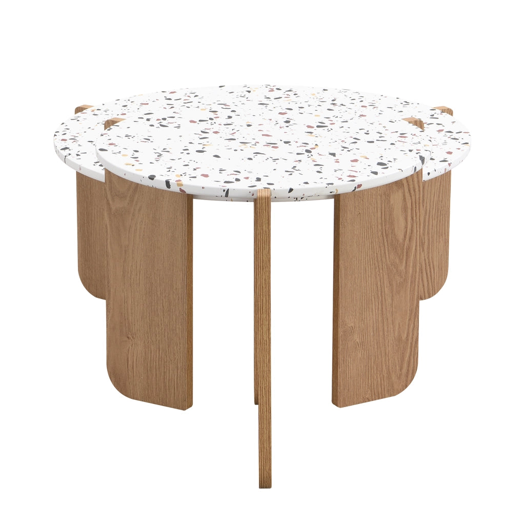Tavolini da Caffè Impilabili 2 Pezzi con Piani Decorati; Stile Moderno; in MDF; Naturale; 70×70×35+50×50×45;5 cm