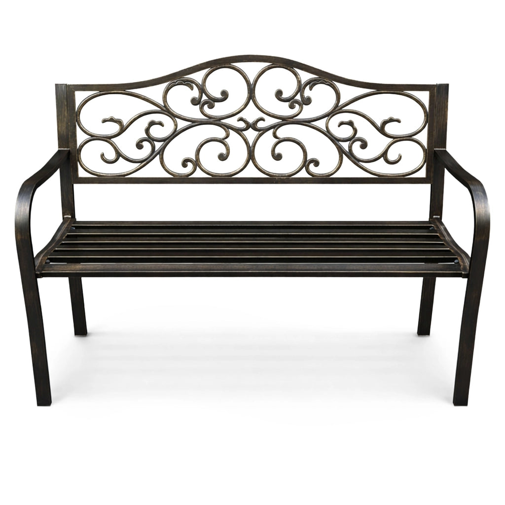 Panchina da giardino bruna IRGA con gambe in acciaio e schienale in ghisa larghezza 127 cm