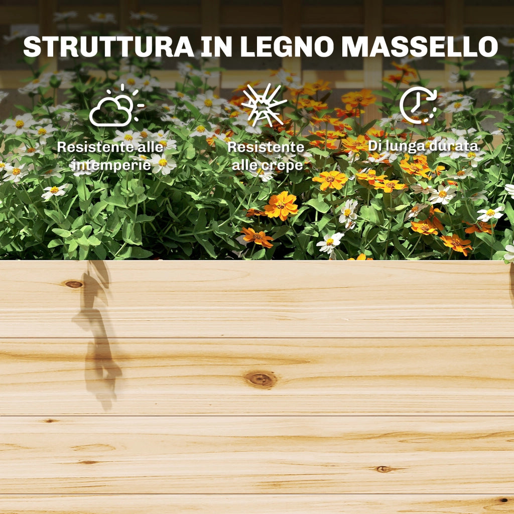 Fioriera Rialzata con Tetto e Mensole ¨C zephmum ¨C Legno Naturale 76x43.5x177 cm