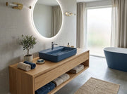 Lavabo rettangolare da appoggio senza troppo pieno in ceramica con foro rubinetto - Blu Opaco