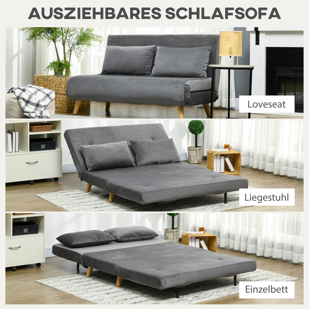Divano letto ¨C zephmum ¨C 130x78x79, grigio, tessuto velluto, con cuscini