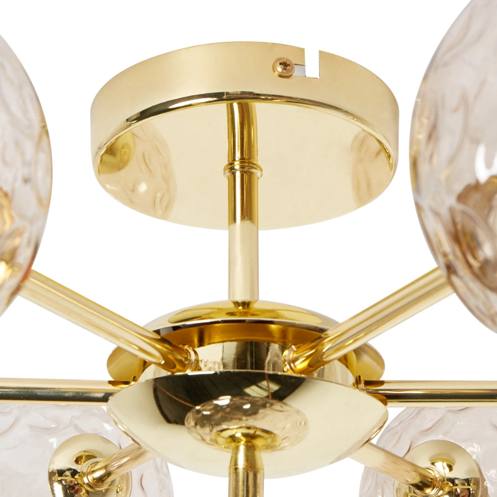 Lampadario in vetro 7 luci rotonde beige metallizzato e oro stile moderno