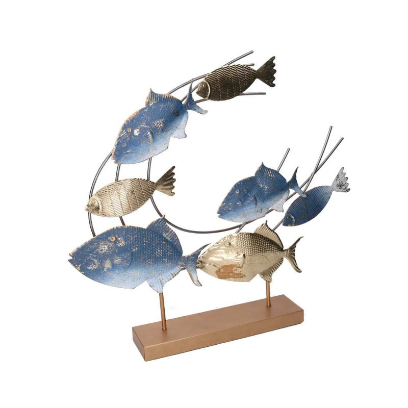 Decorazione metallo pesci oro azzurro cm 61x8,9h55,9