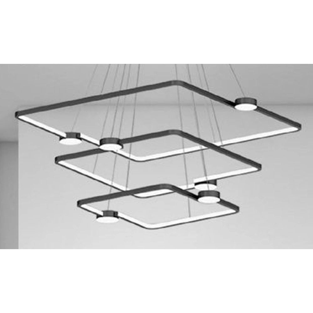 Trade Shop - Lampadario A Sospensione Led 112w 3 Quadrati Con Telecomando Design Moderno Nero 71248 -