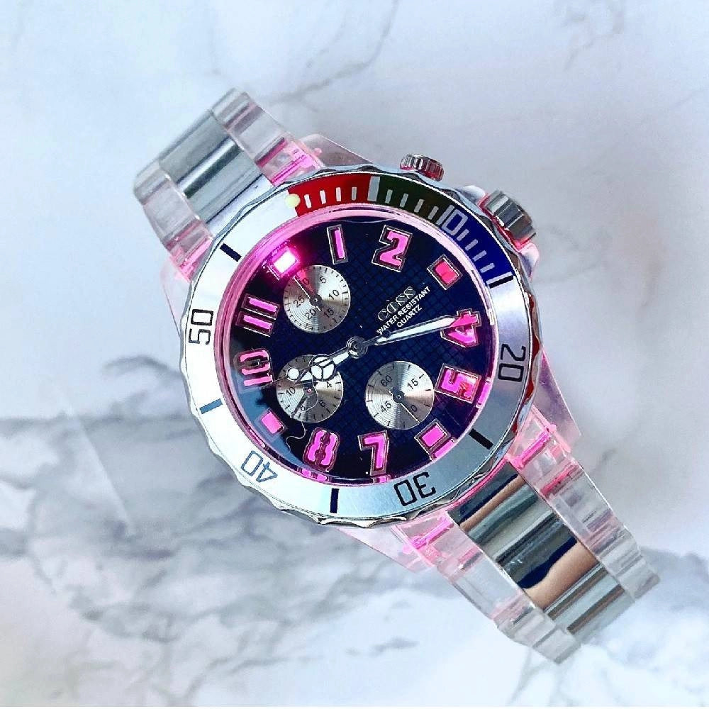 Trade Shop - Orologio Polso Coss Uomo Analogico Quarzo Luminoso Ghiera Silver Quadrante Blu -