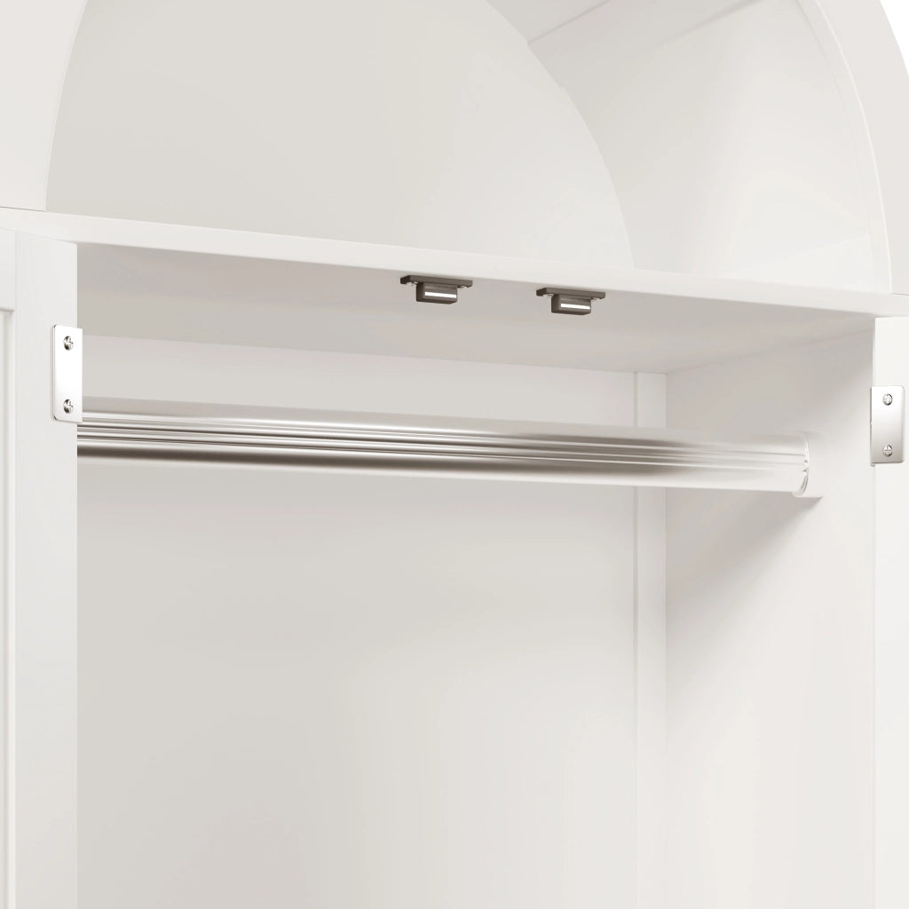 Armadio guardaroba in legno bianco 78x45x181 cm con 2 ante, 2 cassetti, vano aperto e asta appendiabiti