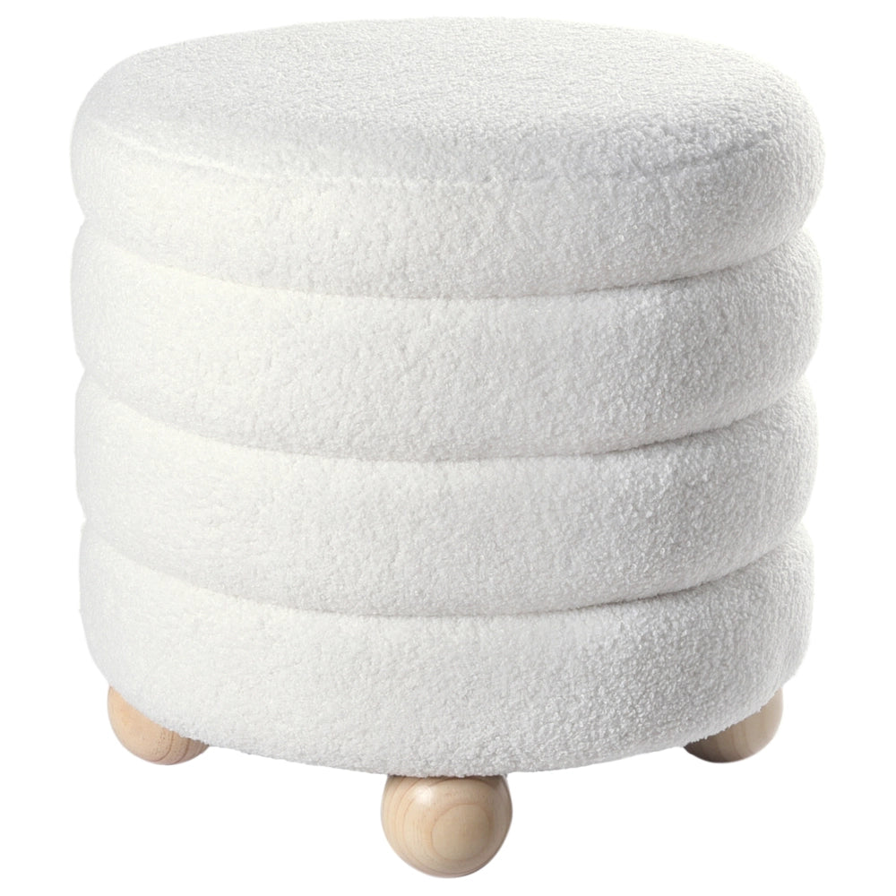 Pouf Bianco Sporco Boucle Tappezzeria Gambe in legno di pino Poggiapiedi Accessori per la casa Soggiorno