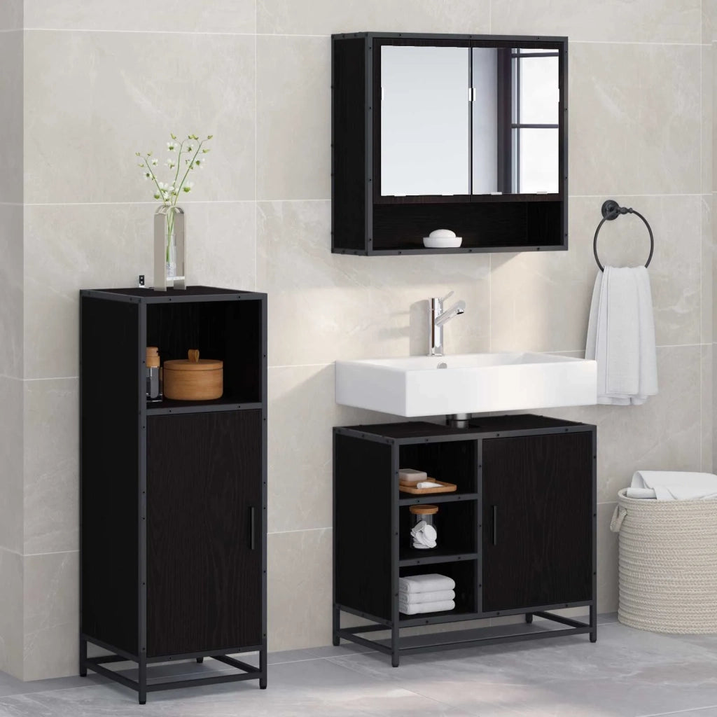 Set di mobili per il bagno 3 pcs Rovere Nero Legno multistrato