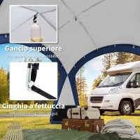 Tenda da Campeggio 4-5 Posti con 4 Porte a Cerniera, Zanzariera e Gancio, 350x350x230cm, Bianca e Blu