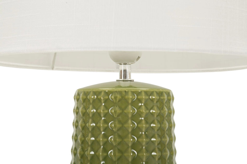 Lampada da Tavolo Gliss Verde Ø30x52 cm in Ceramica e Ferro e Tessuto Verde e Bianco