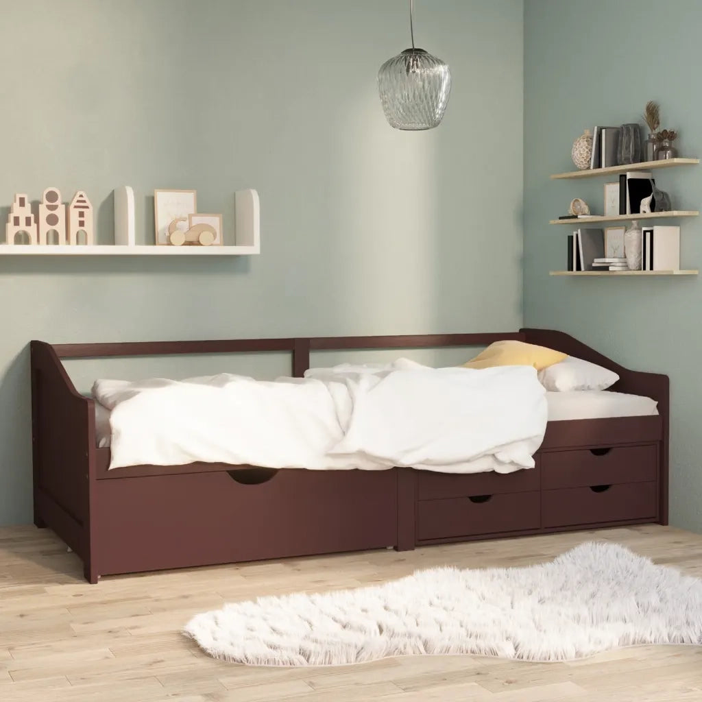 Divano Letto 3 Posti e Cassetti Marrone Scuro in Pino 90x200cm cod mxl 60528