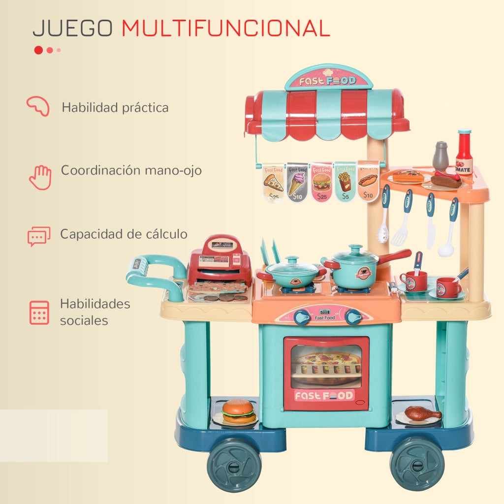 Cucina Giocattolo Bambini con Cassa Registratrice ¨C zephmum ¨C 79.5x33x90.5 cm Multicolore