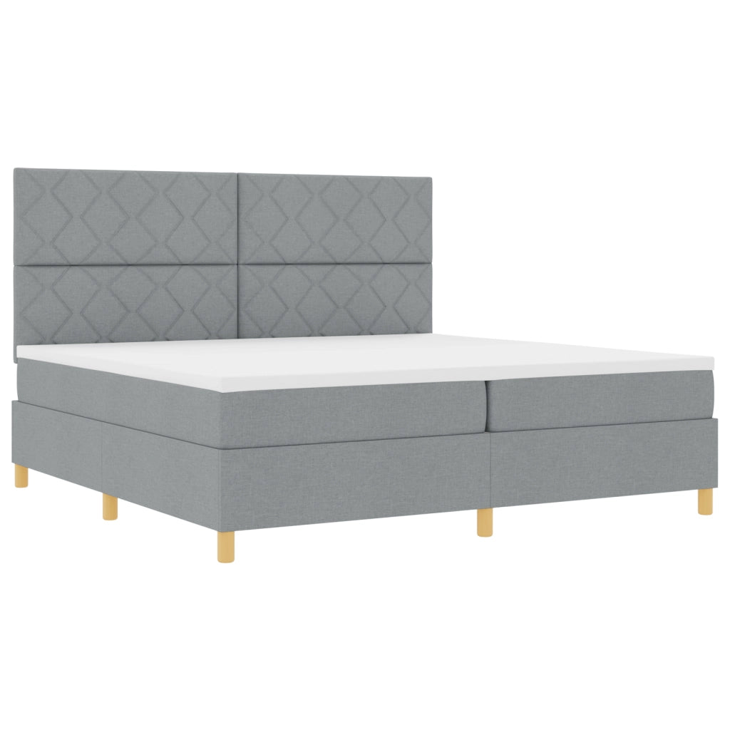 Letto con Box Spring e Materasso Grigio Chiaro 200x200 cm in Tessuto