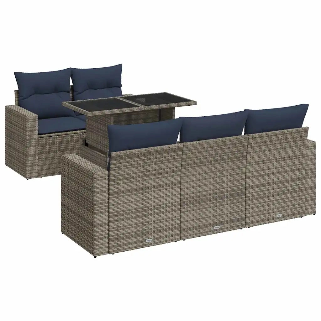 Set Divano da Giardino 6pz con Cuscini Grigio Polyrattan Acacia 3326252