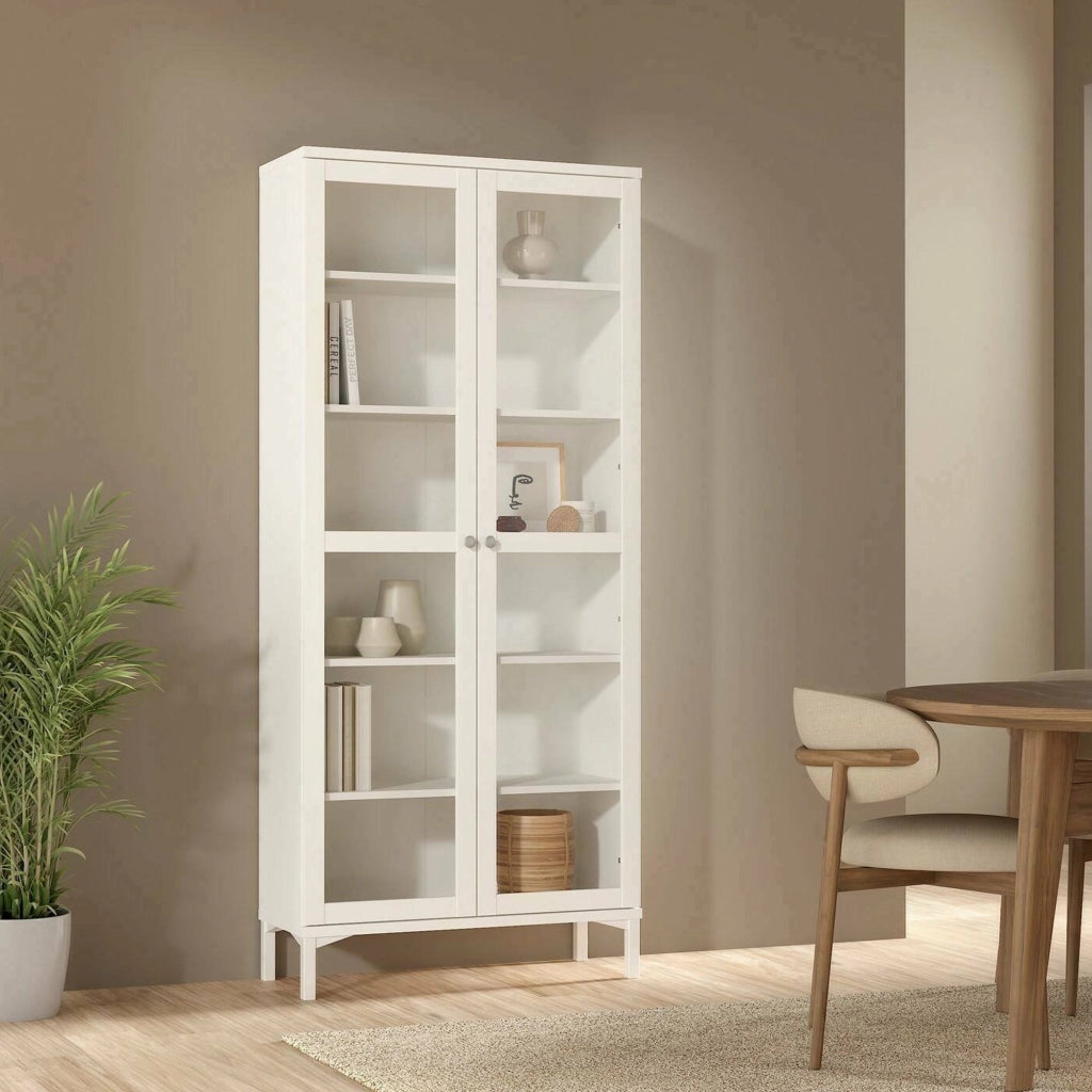 Vetrina Wutip, Credenza espositiva, Vetrinetta multiuso, Madia da soggiorno, 89x36 h203 cm, Bianco