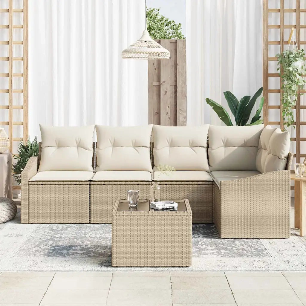 Set di divani con cuscino 6 pcs Beige polyrattan