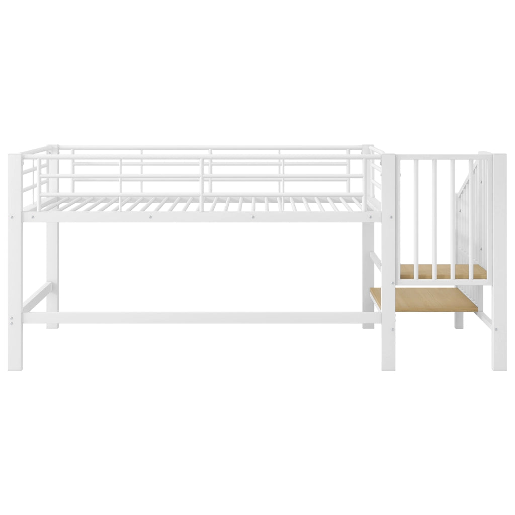 Letto a soppalco singolo 90 × 200 cm con scala contenitore integrata, senza materasso, metallo, bianco
