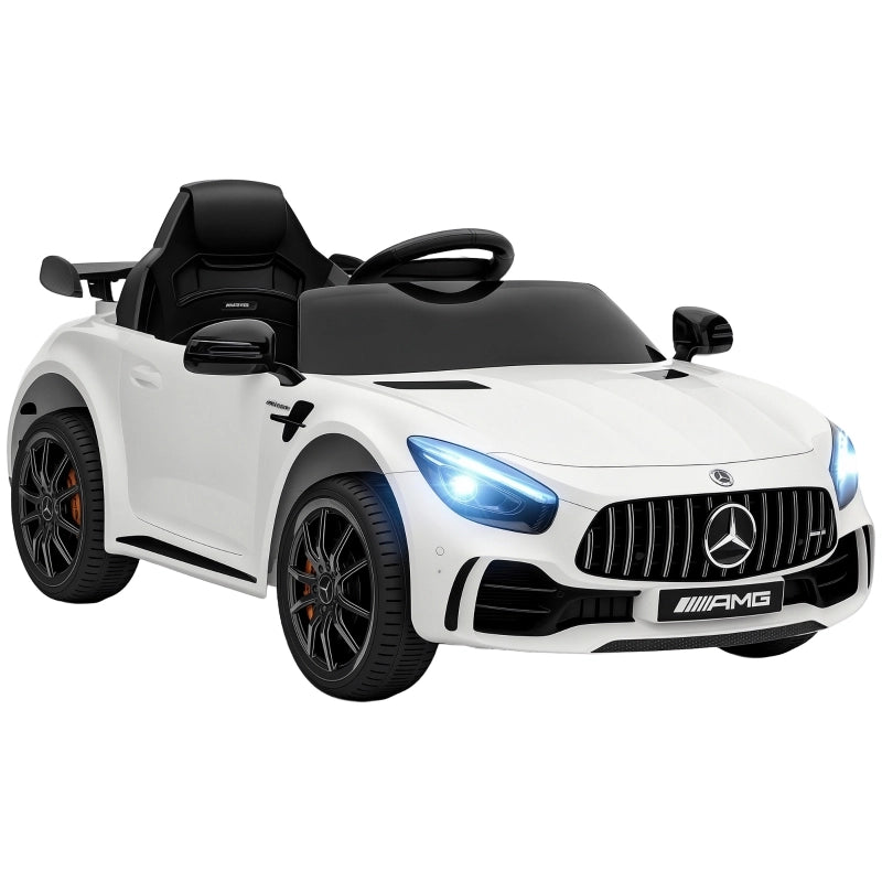 Macchina elettrica per bambini, Mercedes, 3-5 km/h, telecomando, luci e musica, bianca