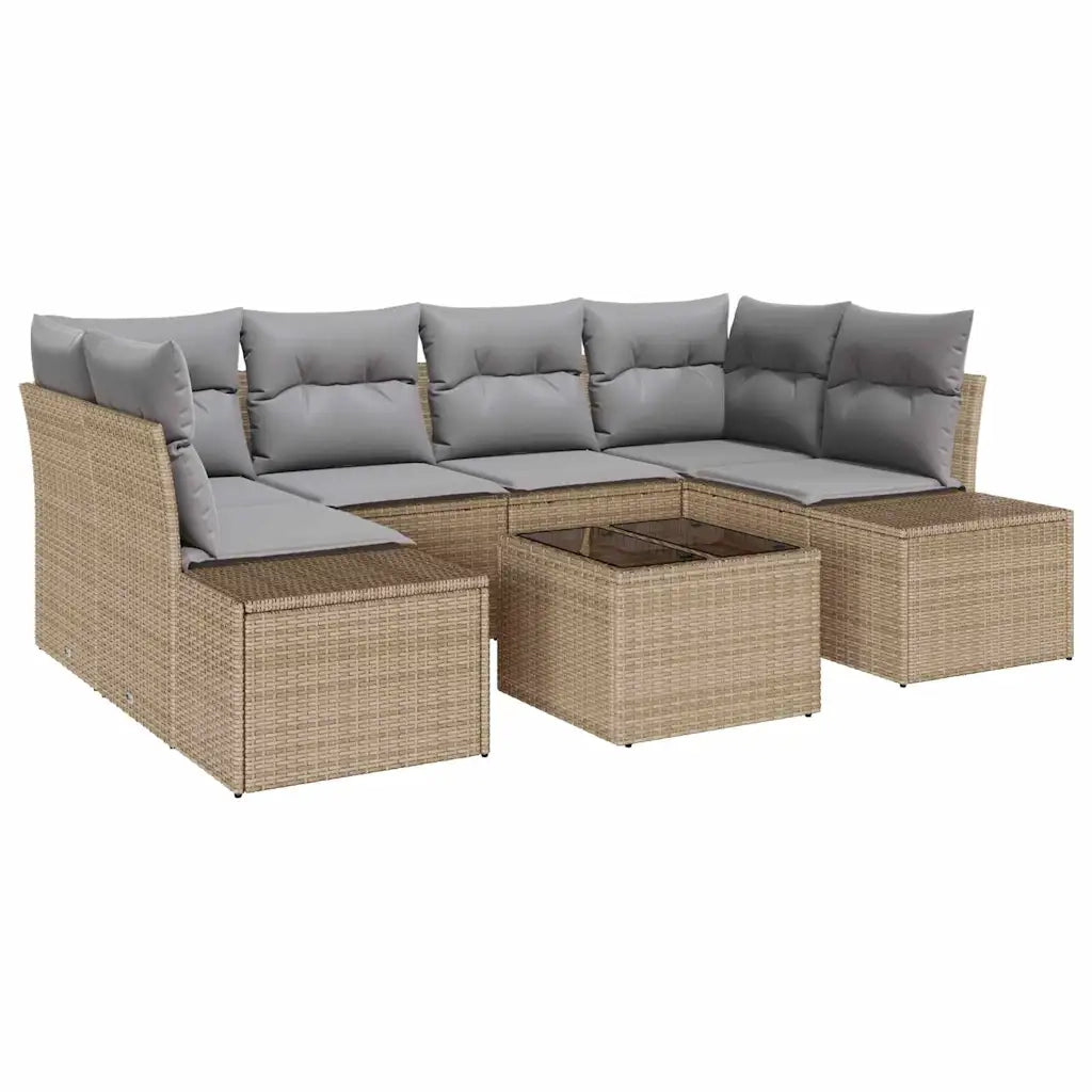 Set Divano da Giardino con cuscino 7 pcs Beige polyrattan