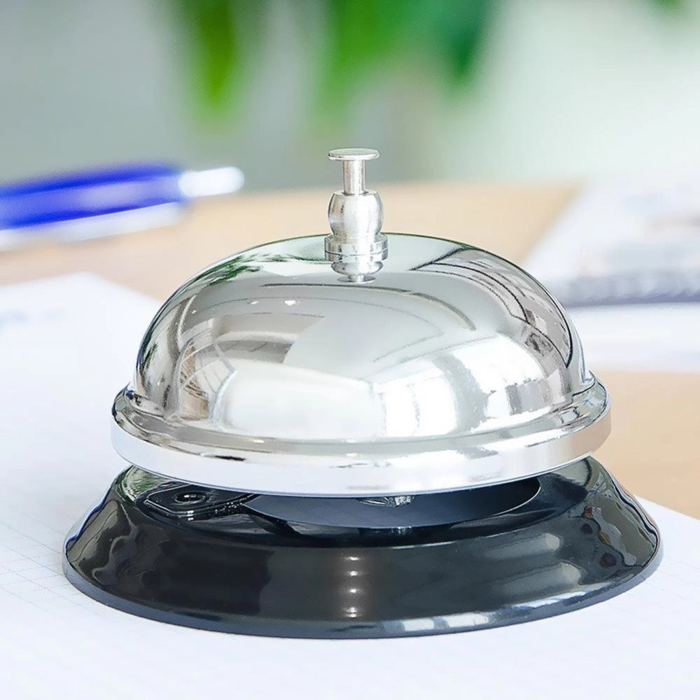 Trade Shop - Campanello Da Reception Bancone Hotel Lucido 9x7 Cm In Acciaio Base Antiscivolo -