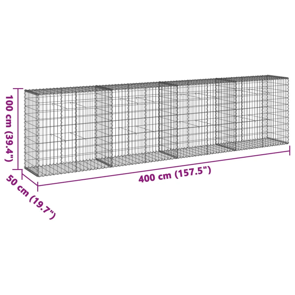 Cesto Gabbione con Copertura 400x50x100 cm in Ferro Zincato 3295145
