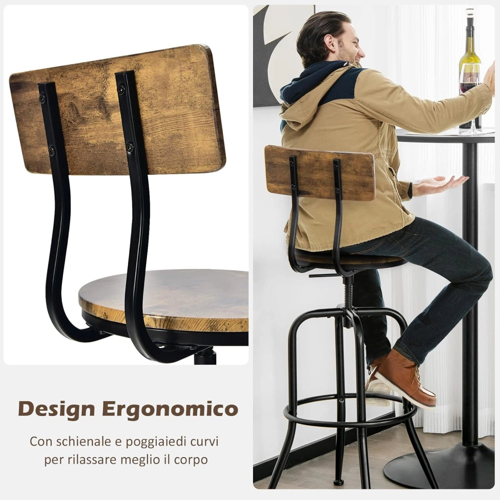 Set di 2 Sgabelli da Bar, Sgabello Girevole con Schienale Staccabile e Poggiapiedi, Altezza Regolabile da 69-76 cm, per Casa Cucina Bar