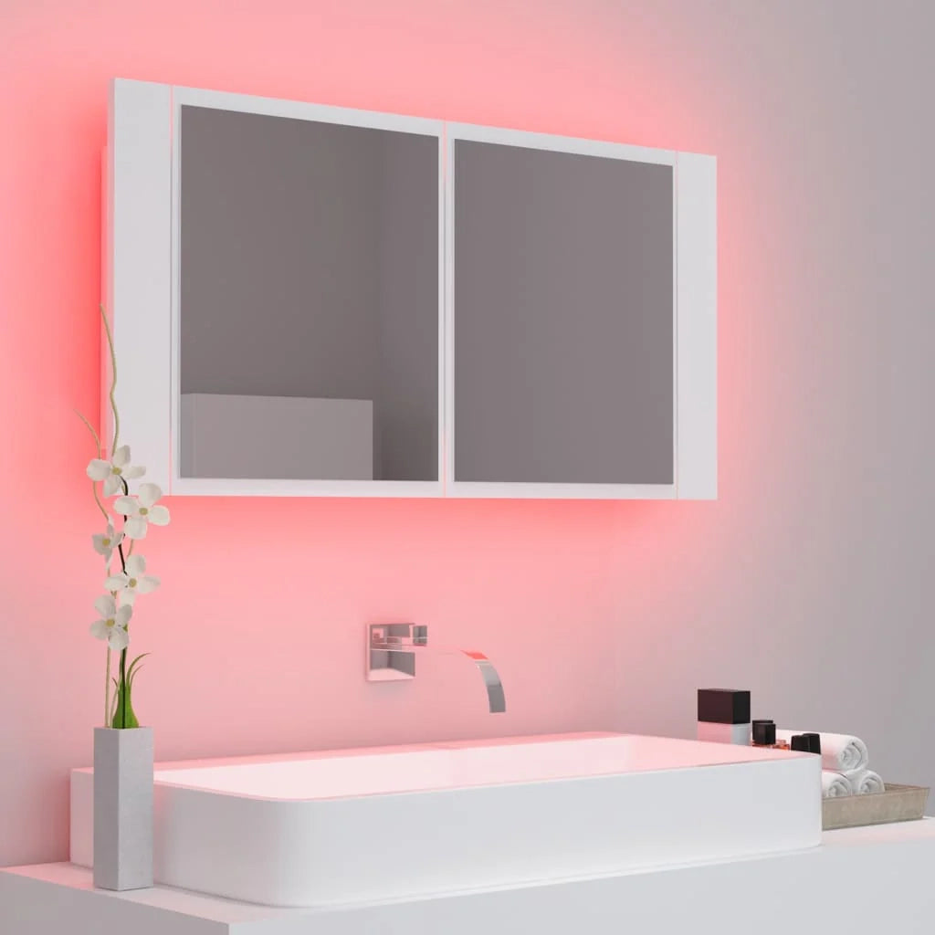 Mobiletto da bagno con specchio LED bianco 90 x 12 x 45 cm acrilico 02_0006652