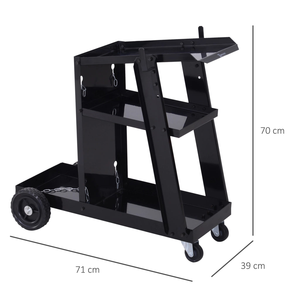 Carrello Porta Utensili a 3 Ripiani con Catene ¨C zephmum ¨C Acciaio, 71x39x70 cm, Nero