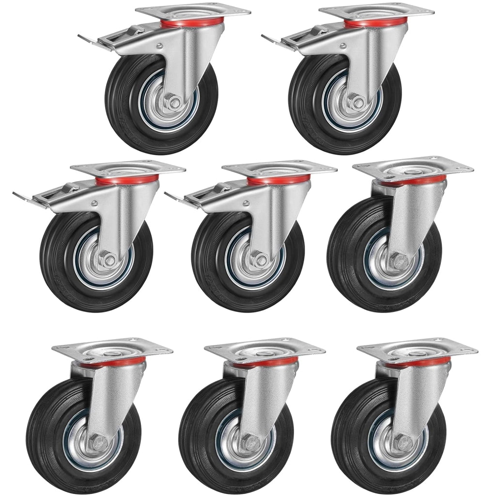Set di 8 Ruote per Mobili Pesanti con 4 Freno, 125 mm Rotelle Girevoli, Capacità 800 kg, Carrelli Ruotabili a 360°Nessuna Rumorosità, per Pallet, Trolley, Resistenti
