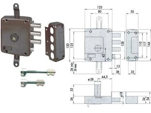 SERRATURA TRIPLICE APPLICARE C/SCROCCO DOPPIA MAPPA 57167 (EX 57165)  mm.64 DX (57167601)    CISA