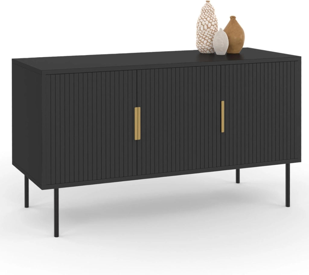 110 cm MARCEL credenza nera a 3 ante con effetto dogato